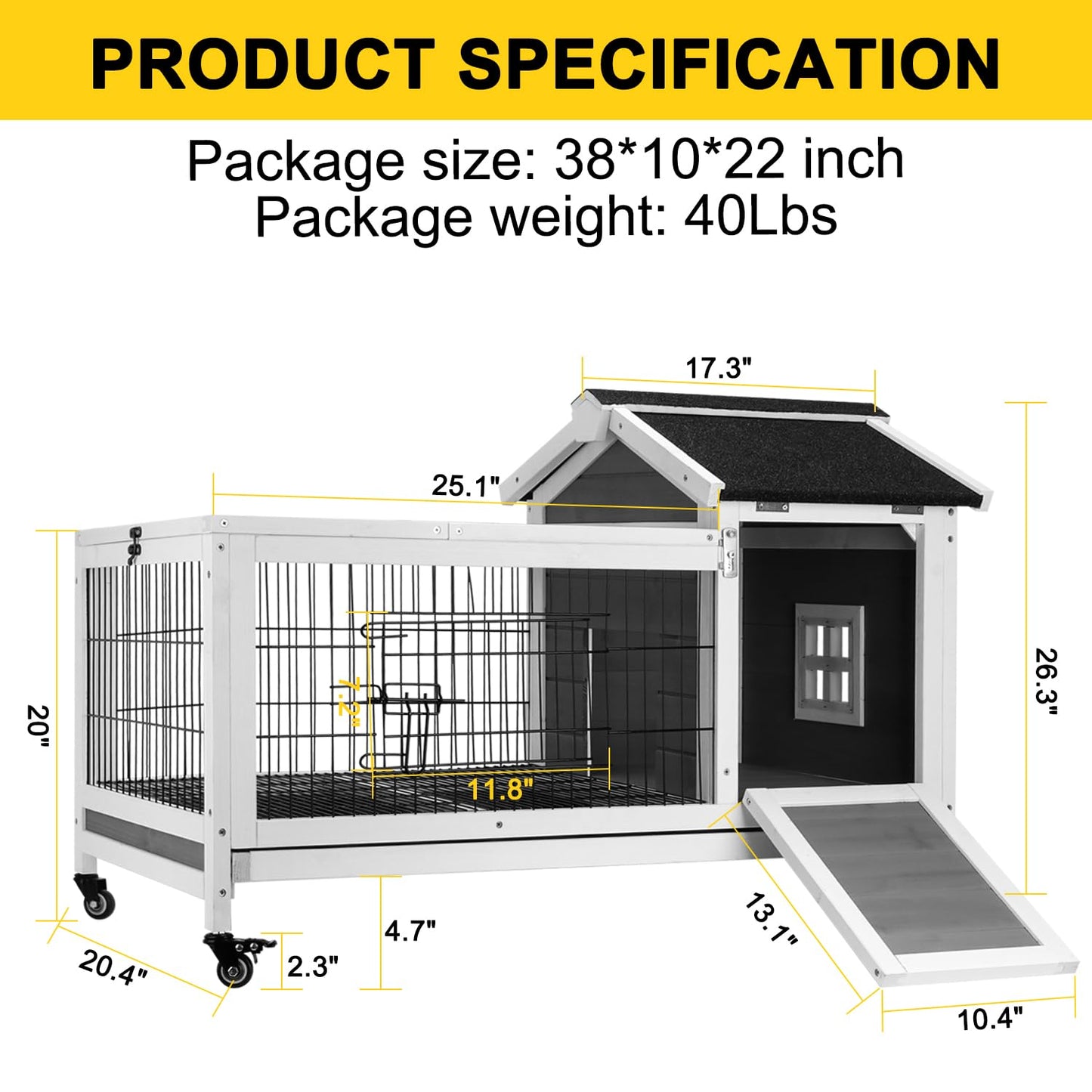 SZCY LLC  Rabbit Hutch, Rabbit Cage Outdoor Bunny Hutch with Ramp Indoor Rabbit House with a Deeper No Leak Trays Firwood Pet Cage for Rabbit, Guinea Pig, Ferret etc