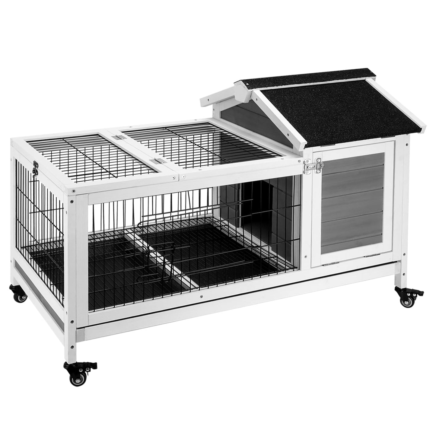 SZCY LLC  Rabbit Hutch, Rabbit Cage Outdoor Bunny Hutch with Ramp Indoor Rabbit House with a Deeper No Leak Trays Firwood Pet Cage for Rabbit, Guinea Pig, Ferret etc