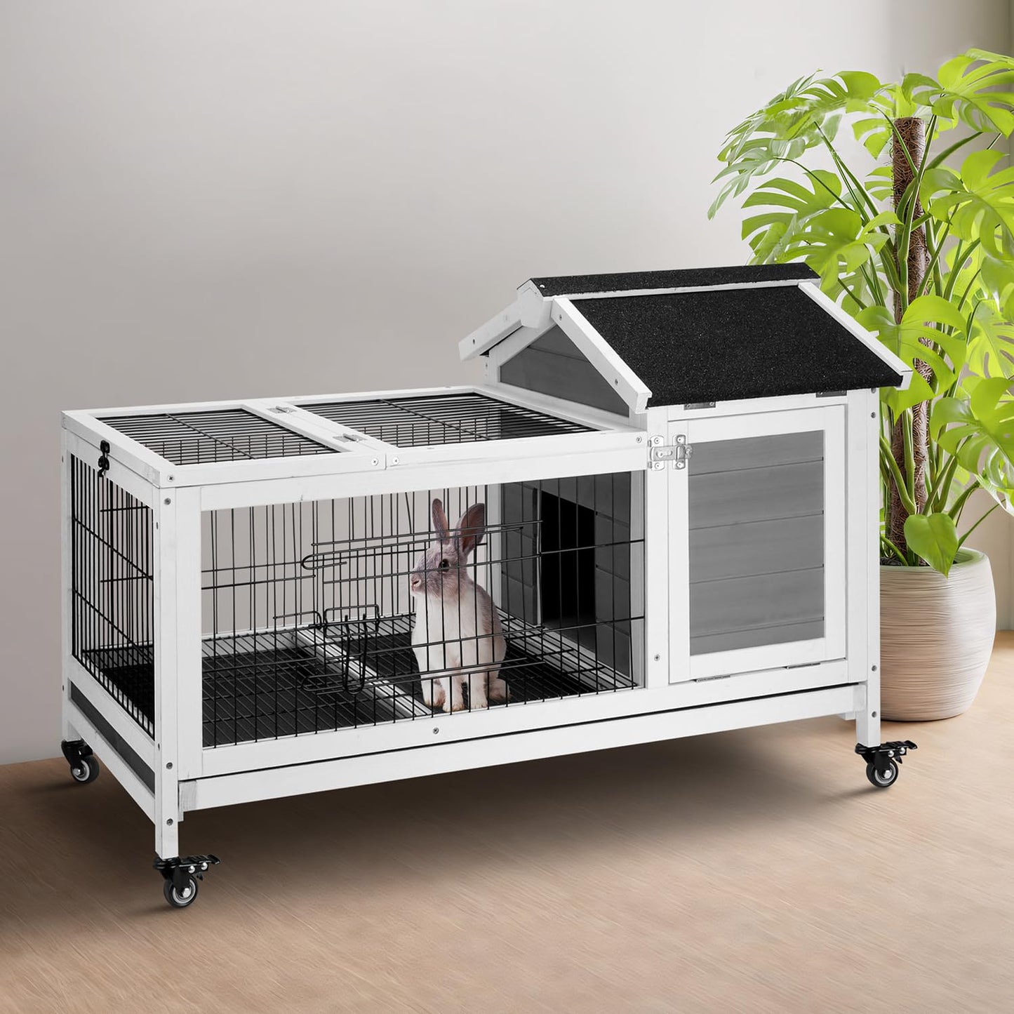 SZCY LLC  Rabbit Hutch, Rabbit Cage Outdoor Bunny Hutch with Ramp Indoor Rabbit House with a Deeper No Leak Trays Firwood Pet Cage for Rabbit, Guinea Pig, Ferret etc