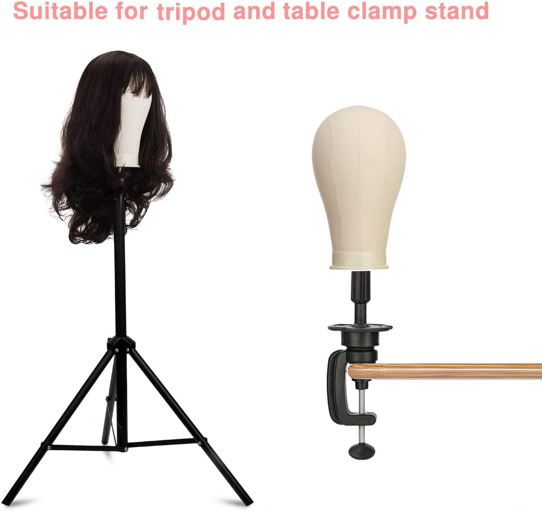 SZCY LLC 23 Inch Canvas Block Wig Head, Wig Stand Tripod with Head, Mannequin Head for Wigs, Manikin Canvas Head Block Set for Wigs Making Display with Wig Caps, T Pins C Pins Set Bristle Brush