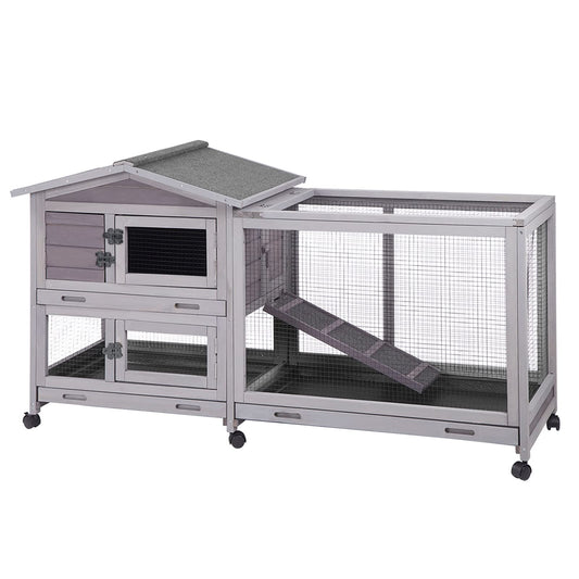 SZCY LLC Aivituvin Rabbit Hutch Indoor 62" Cage Outdoor Chicken Coop Guinea Pig Cage on Wheels Bunny Cage with 3 Deep No Leakage Pull Out Tray,Waterproof Roof